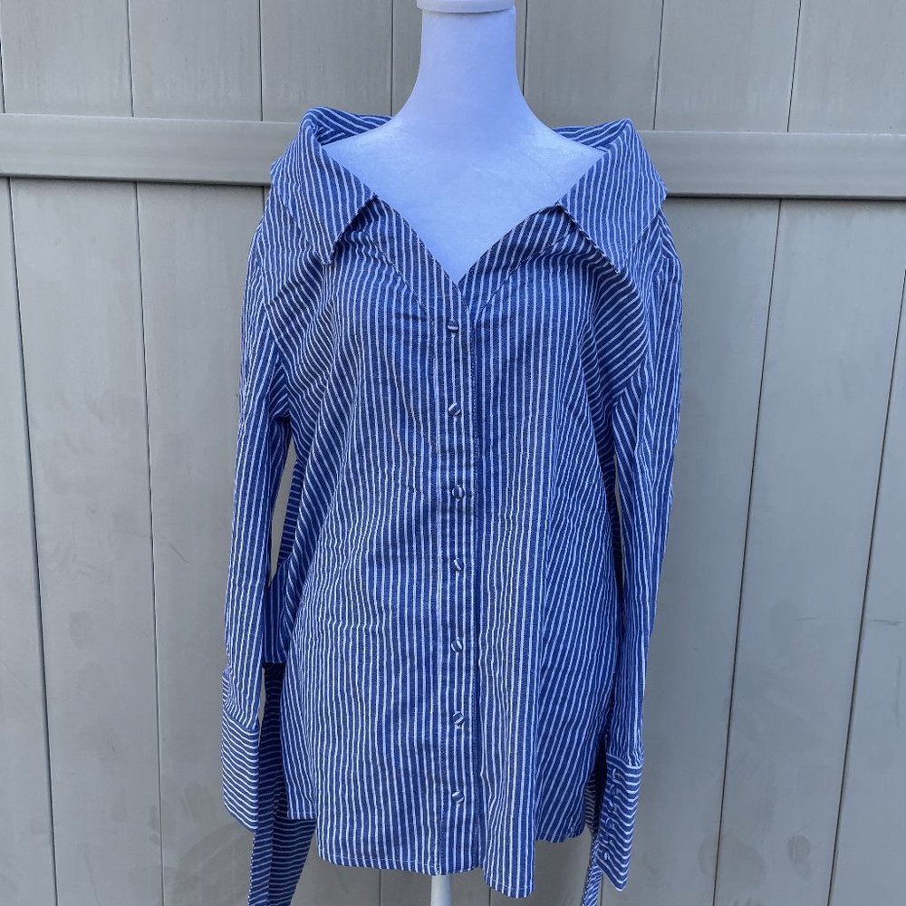 Women's Blue Long-sleeve Striped Shirt